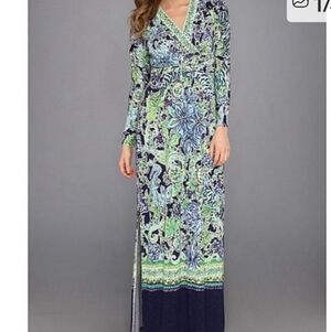 Lilly Pulitzer Riana Maxi Navy Escape Artist Long Sleeve Dress Size Small